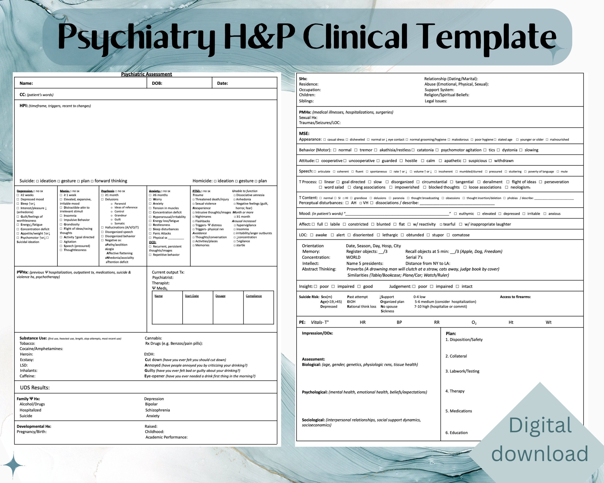 Printable Blank H&P Template
