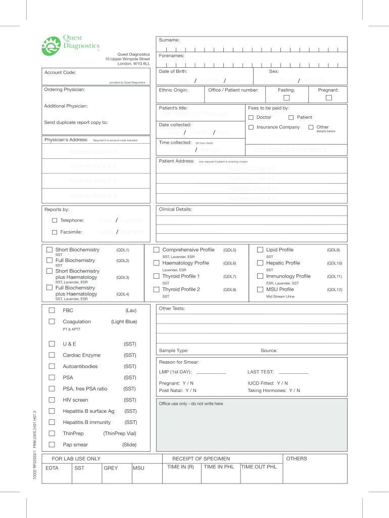 Printable Lab Requisition Form Template