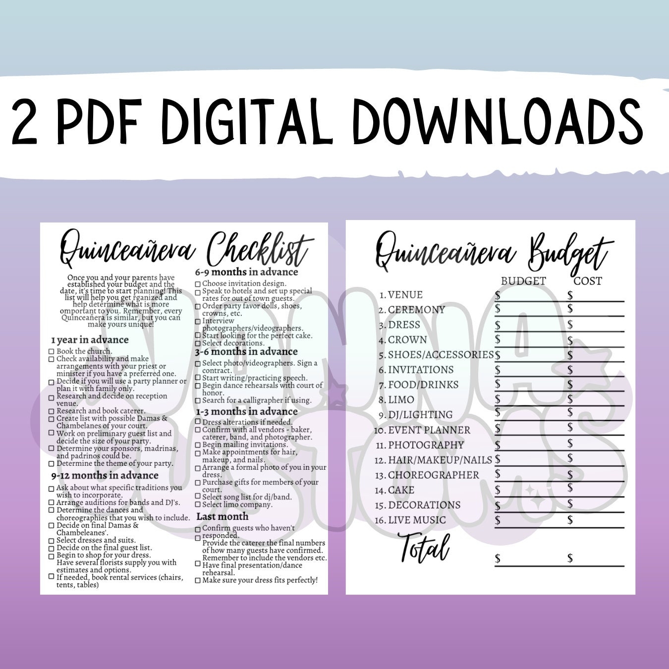Quincea era Checklist And Budget Quince Planner 2 PDF DIGITAL DOWNLOADS Etsy