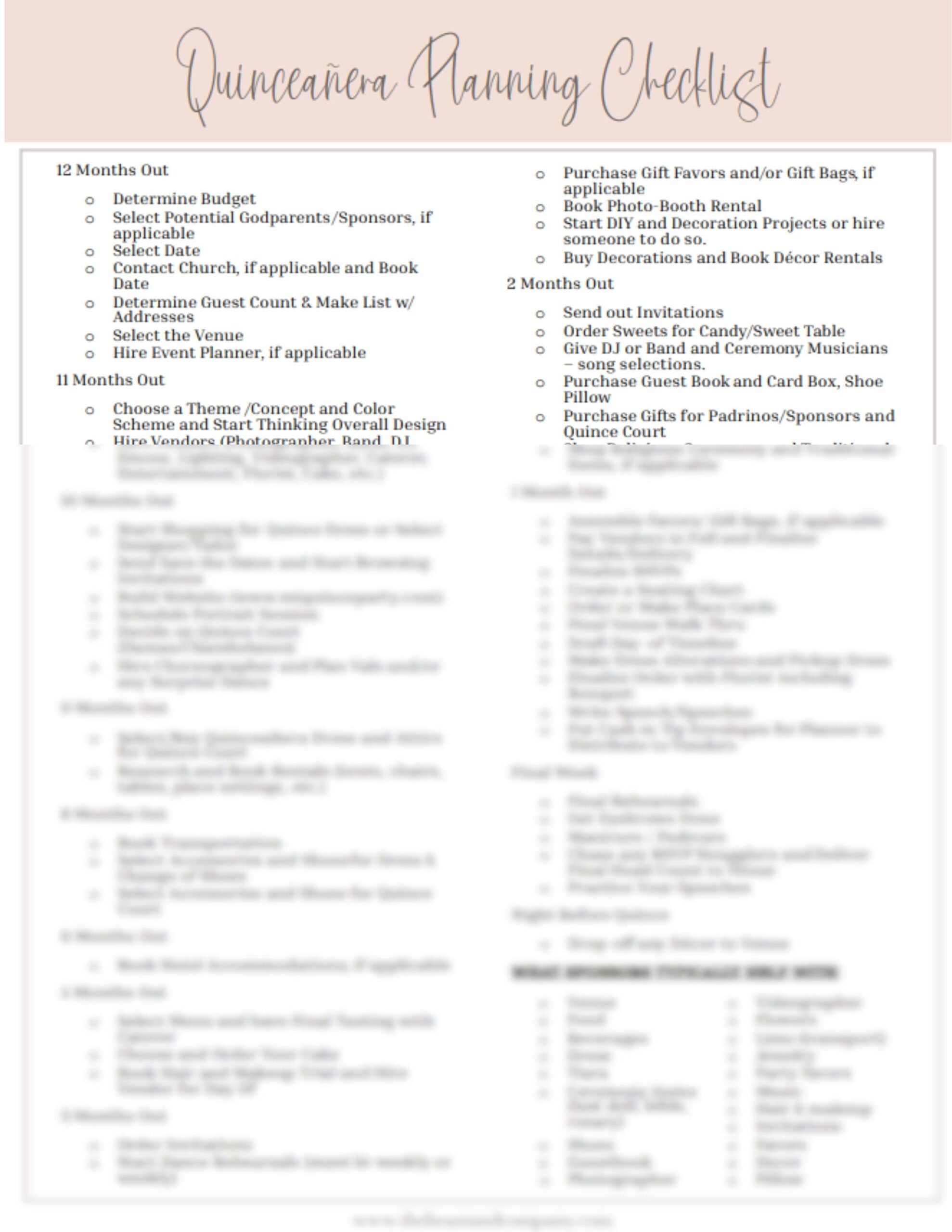 Quinceanera Planning Checklist Etsy