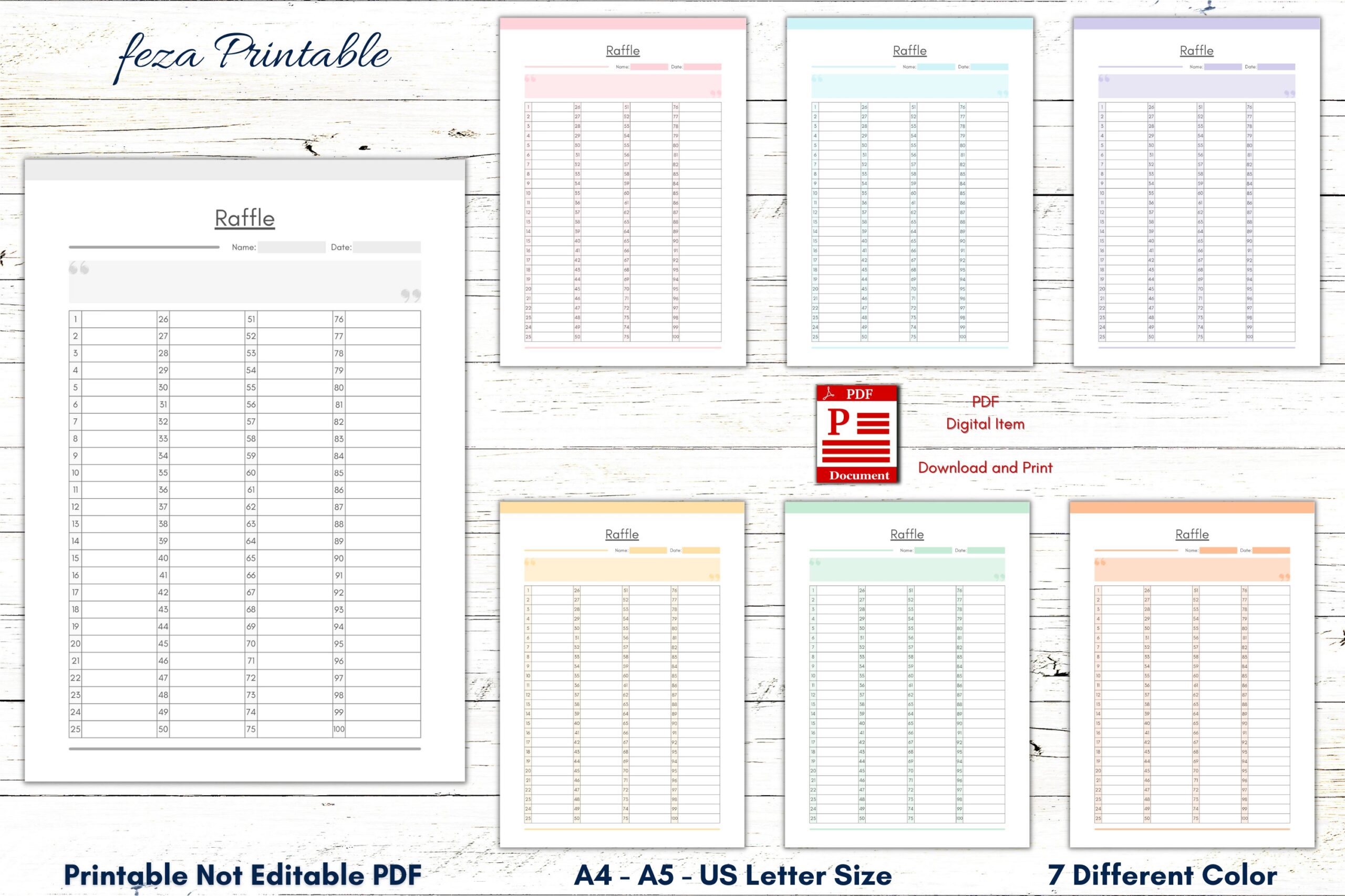 Raffle List Printable Template Blank List Numbered Raffle Template Blank List Printable PDF Instant Download A4 A5 US Letter Etsy