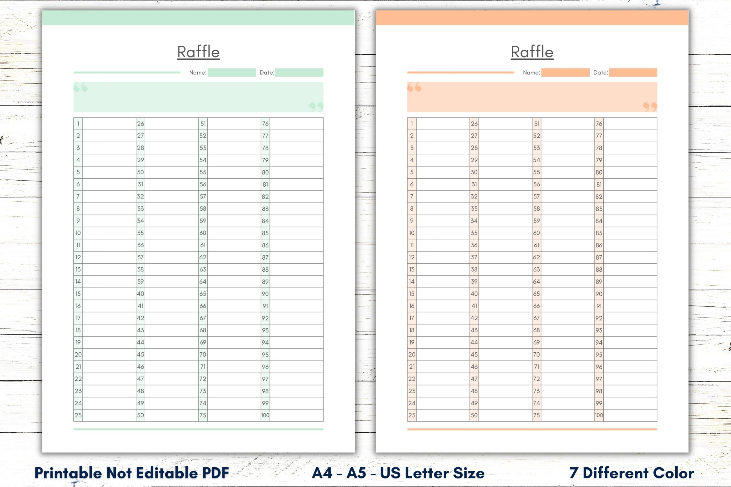 Printable Raffle Sheet Template 1-100