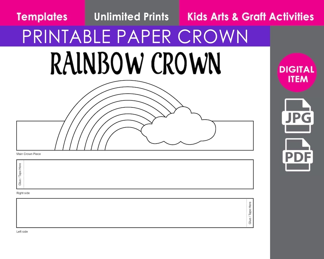 Rainbow Paper Crown Print And Cut Crown Template Party D cor Kids Accessories And Craft Birthday Party Printable Favor Costume DIY Etsy