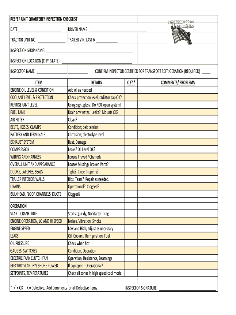 Printable Trailer Inspection Form Template