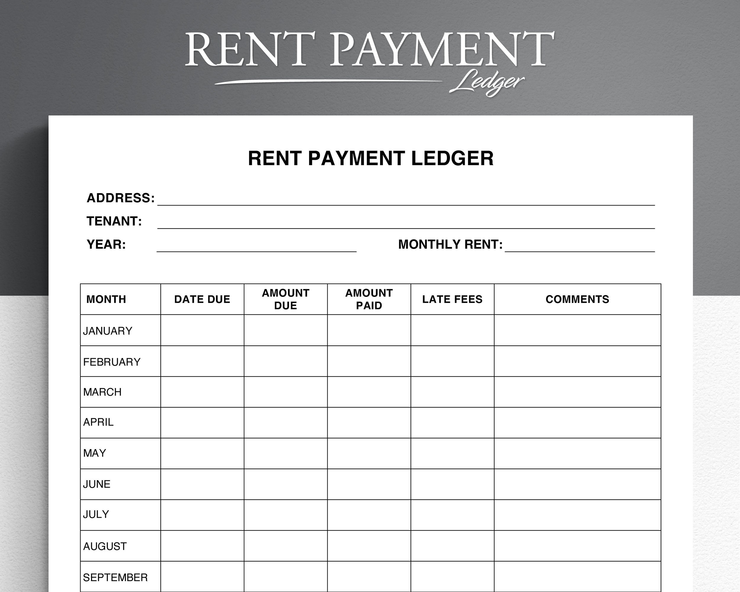 Rent Payment Ledger Rental Payment Tracker Monthly Rent Payment Tracker Etsy