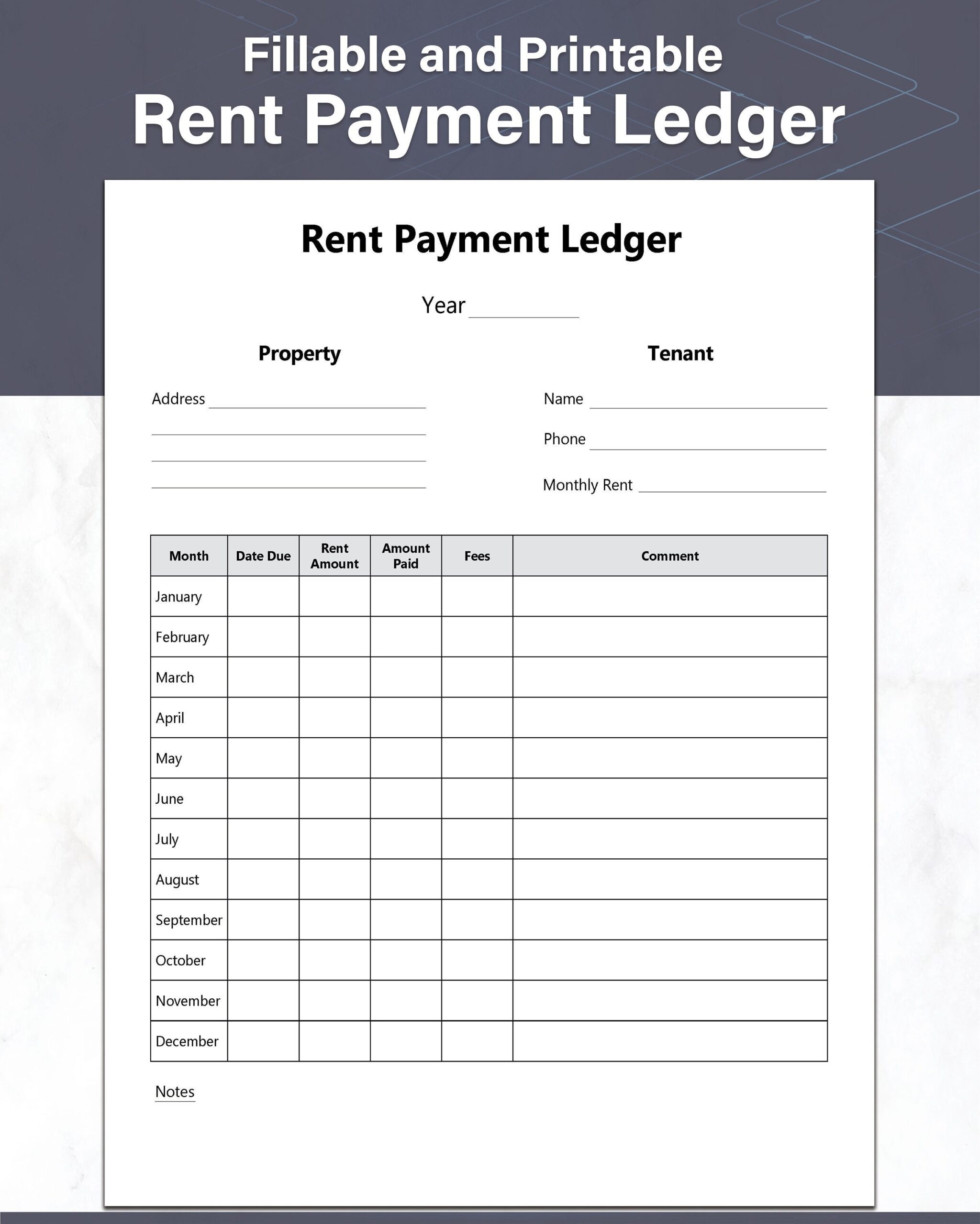 Printable Rental Payment Log Template