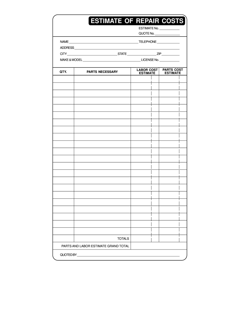 Repair Estimate Template Fill Online Printable Fillable Blank PdfFiller