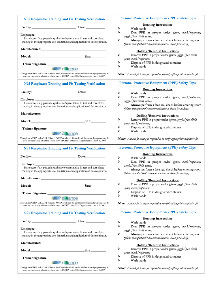 Printable Face Fit Test Certificate Template