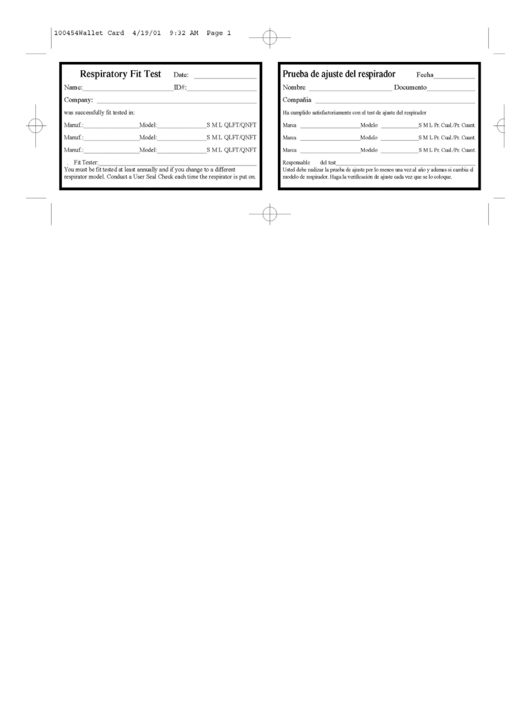 Printable Face Fit Test Certificate Template
