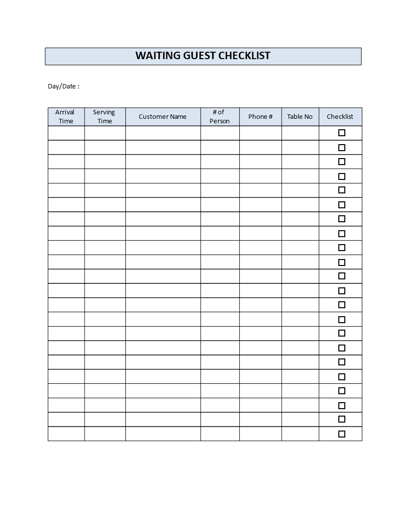 Printable Waiting List Template