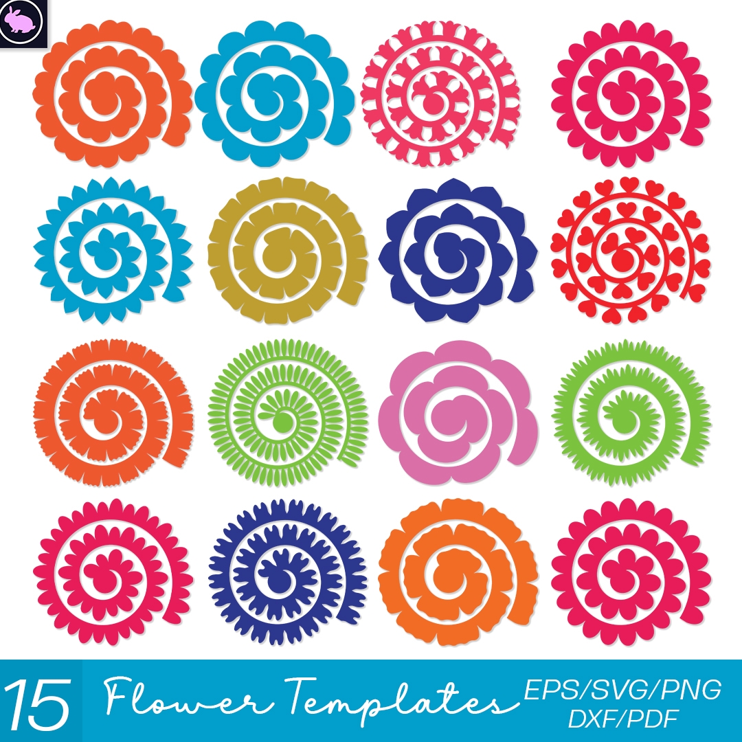 Rolled Paper Flower Templates SVG CUT Cricut Digital Downl Inspire Uplift