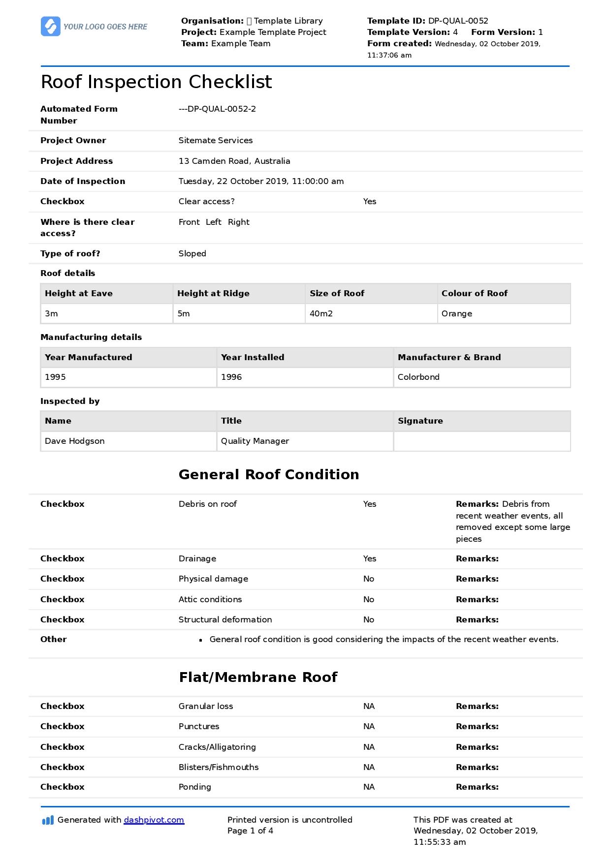 Roof Inspection Checklist Template Better Than PDF Form 