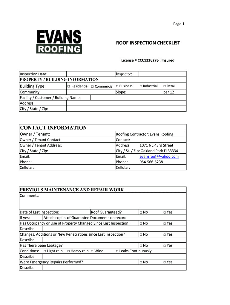 Roof Inspection Template Fill Online Printable Fillable Blank PdfFiller
