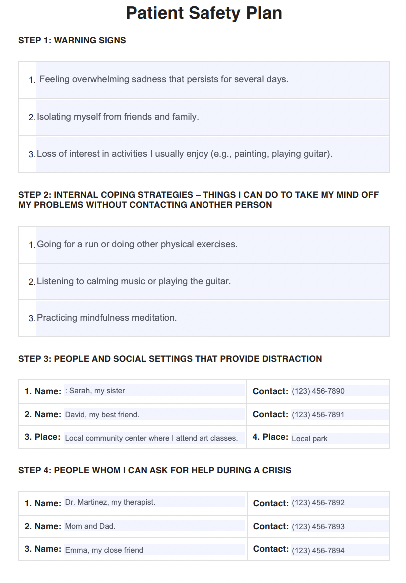 Printable Safety Plan Template For Students