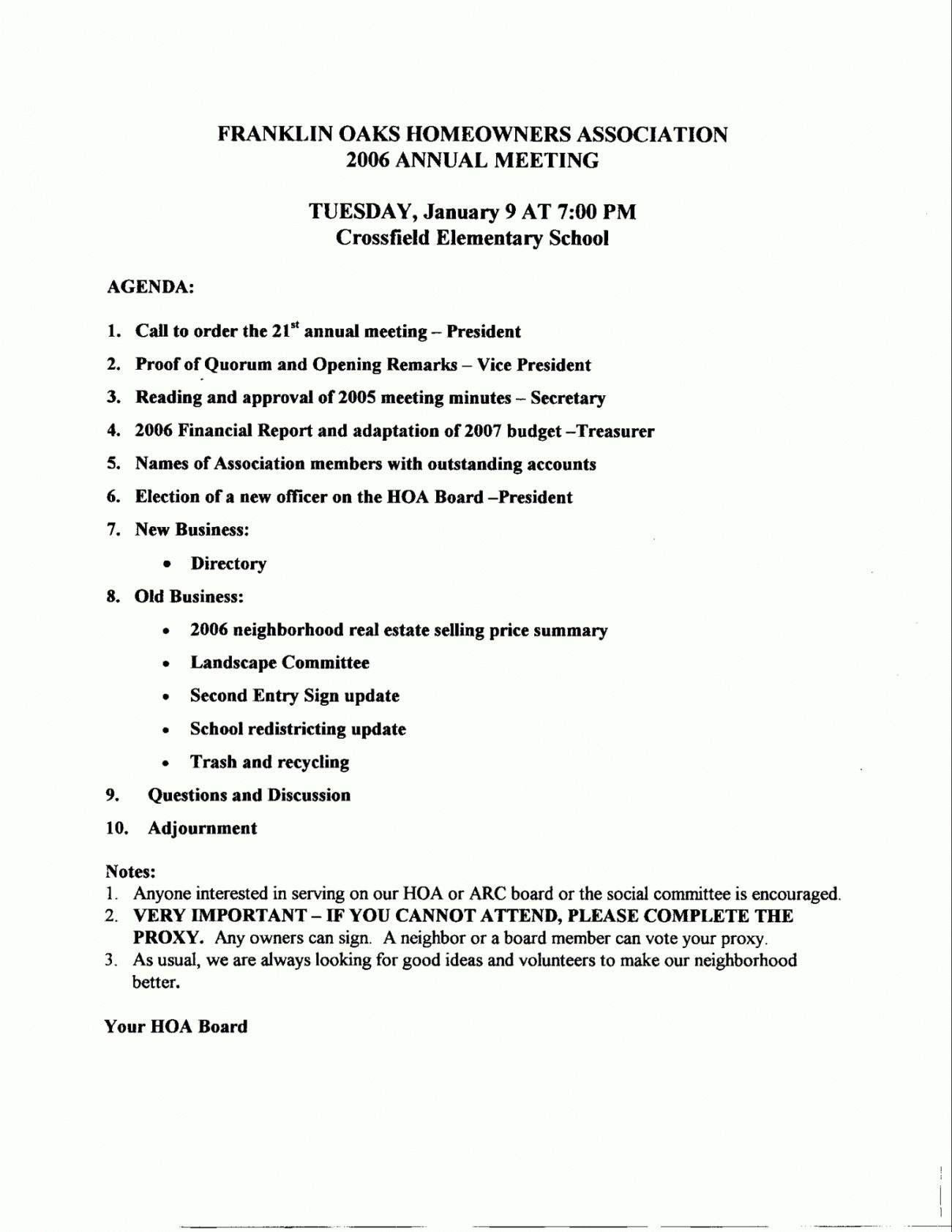 Printable Hoa Meeting Minutes Template