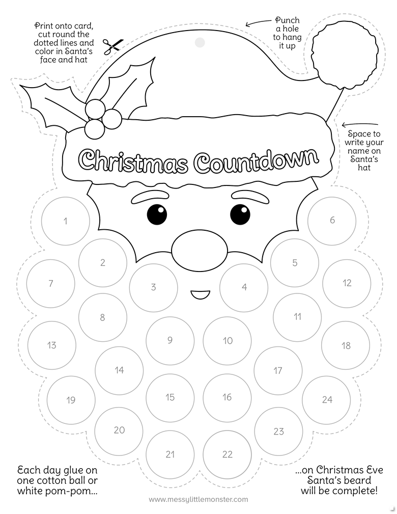 Santa s Beard Christmas Countdown Printable Messy Little Monster