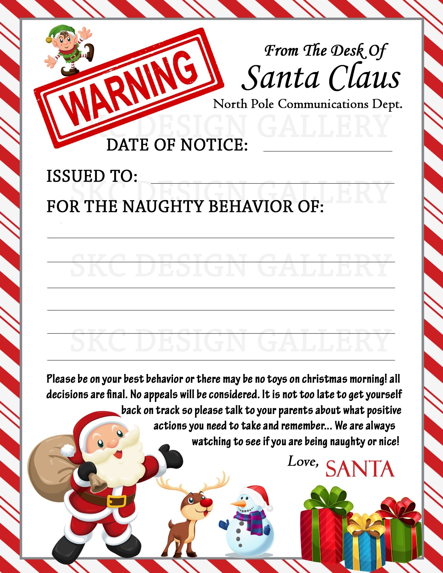 Free Printable Warning Letter From Santa Template