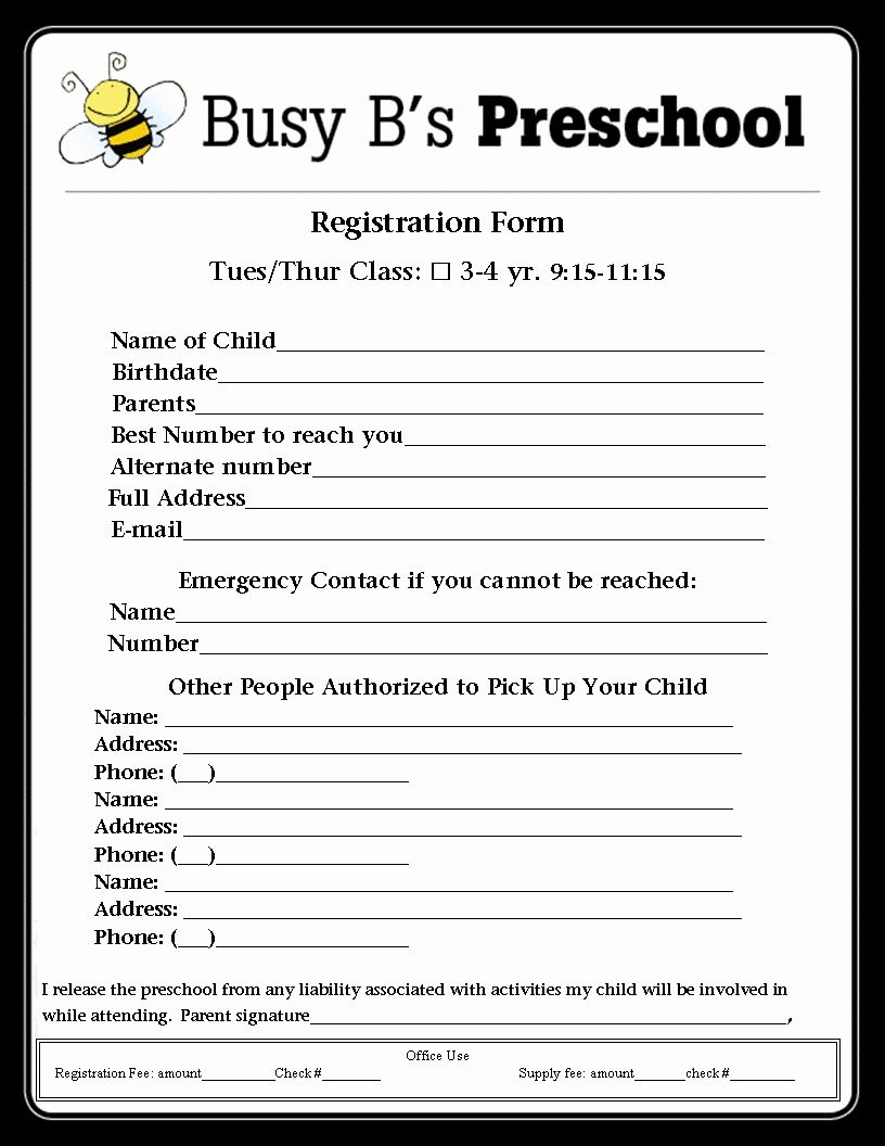 Printable Preschool Registration Form Template