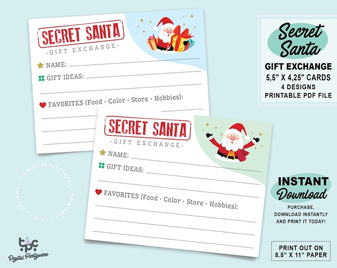 SECRET SANTA FORM Gift Exchange Cards Printable Christmas Gift List For Work Fun Secret Santa Party Questionnaire Kids Gift Template Etsy
