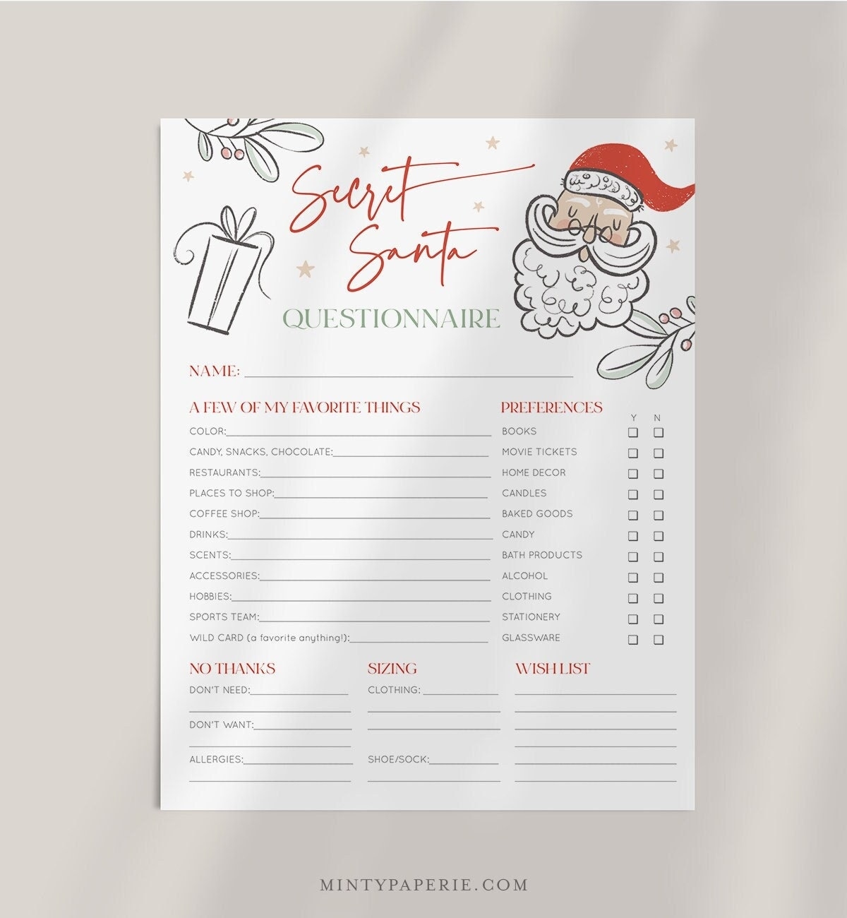 Printable Gift Exchange Template