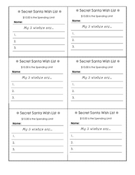Printable Secret Santa Wish List Template