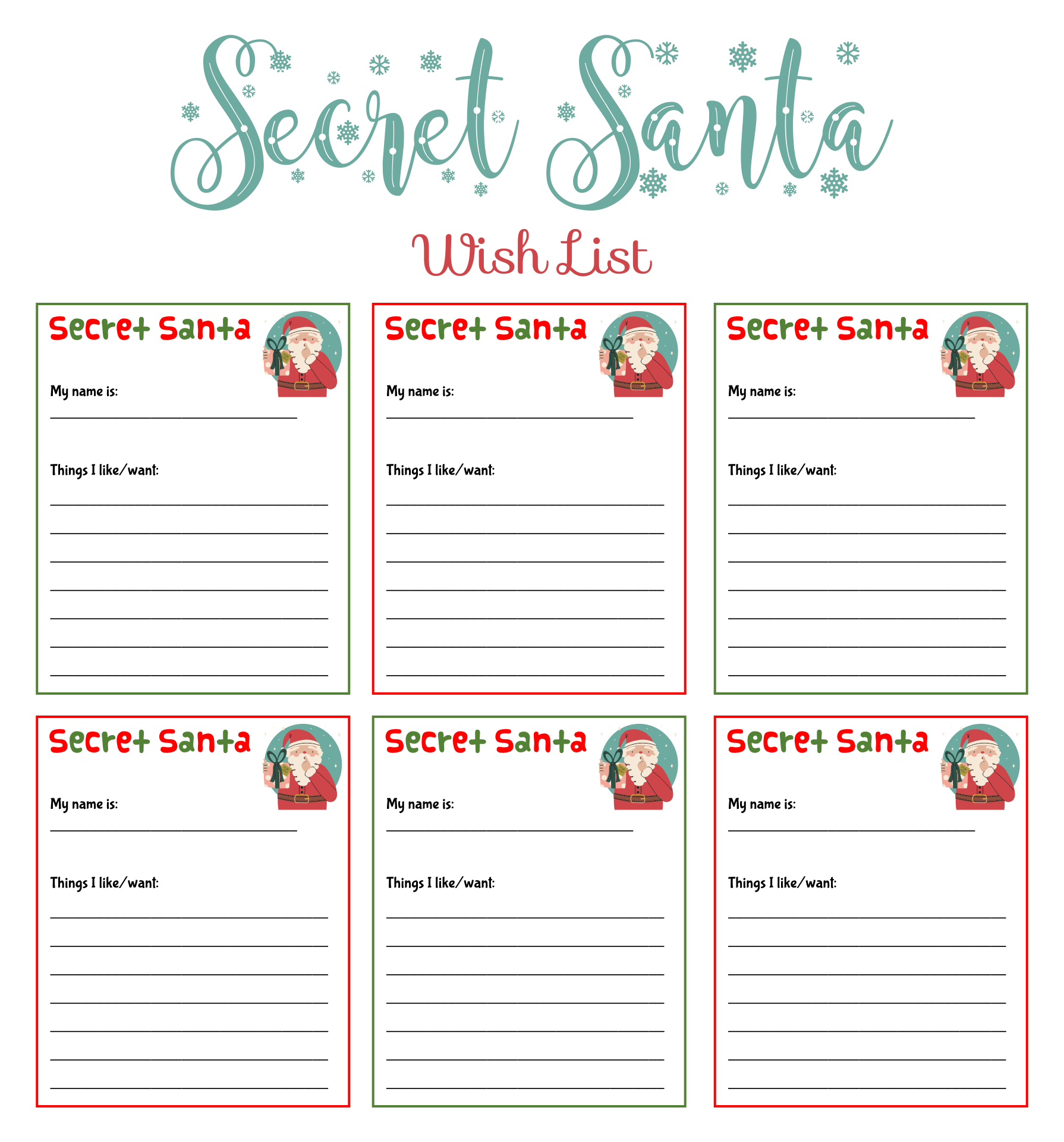 Secret Santa Wish List Template Secret Santa List Santa Wish List Secret Santa