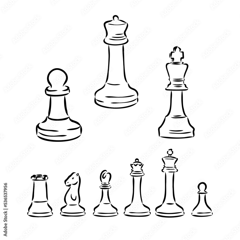 Set Of Chess Pieces Sketch Hand drawn Black Chess Game Vector Illustration Stock Vector Adobe Stock