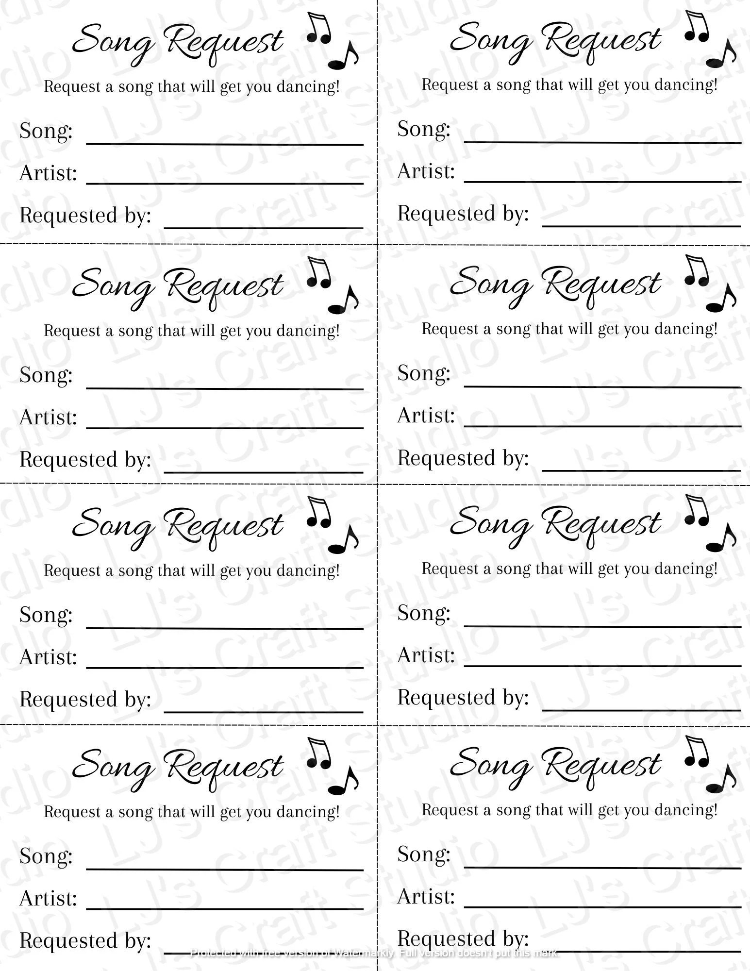 Sheet Template Free Printable Karaoke Song Request Slips Template