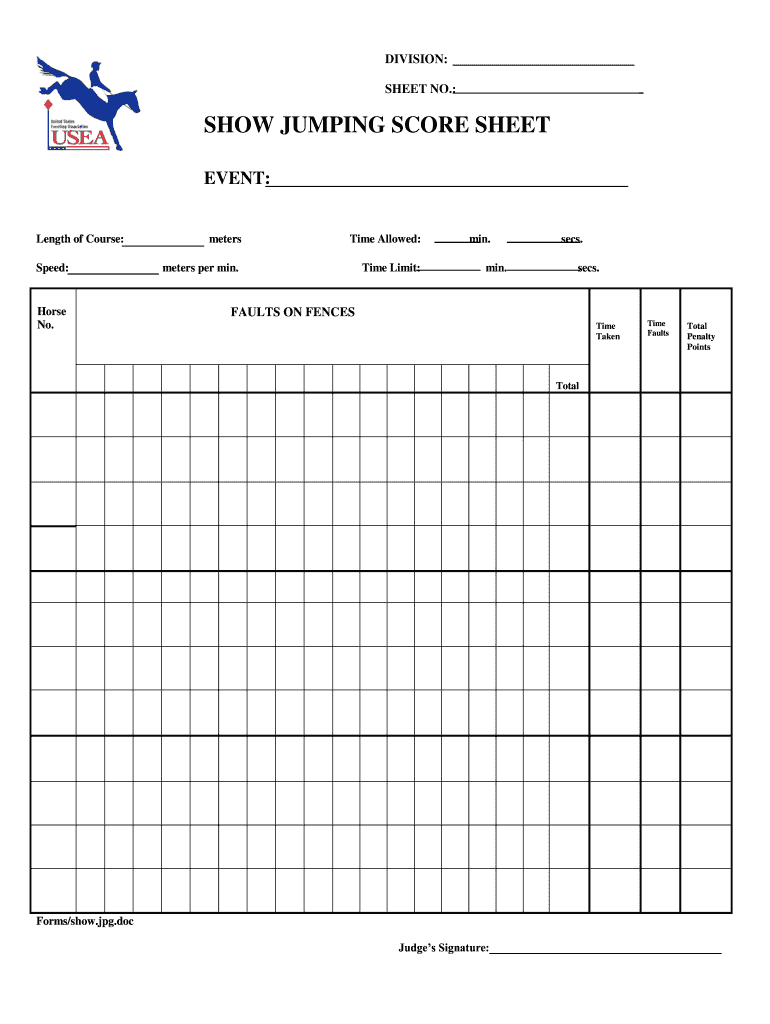 Printable Judges Score Sheet Template