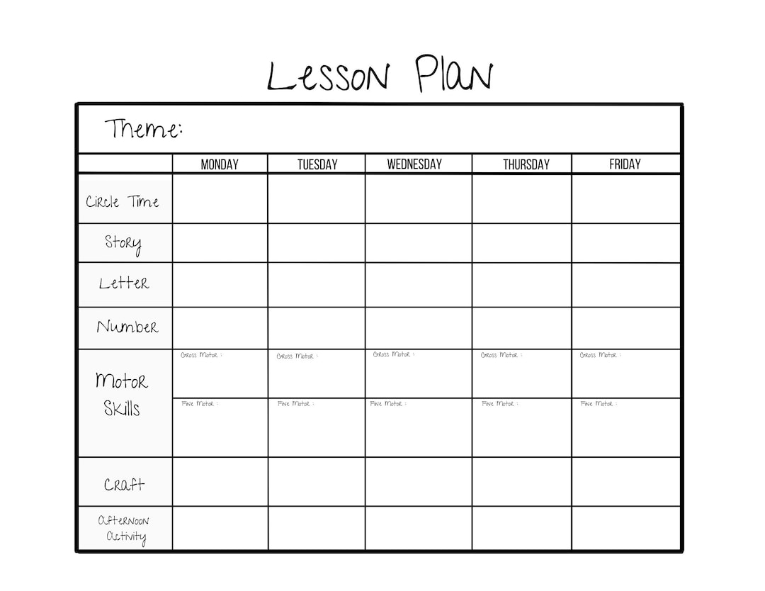 Simple Weekly Lesson Plan Template preschool prek Kindergarten daycare instant Download pdf printable Etsy
