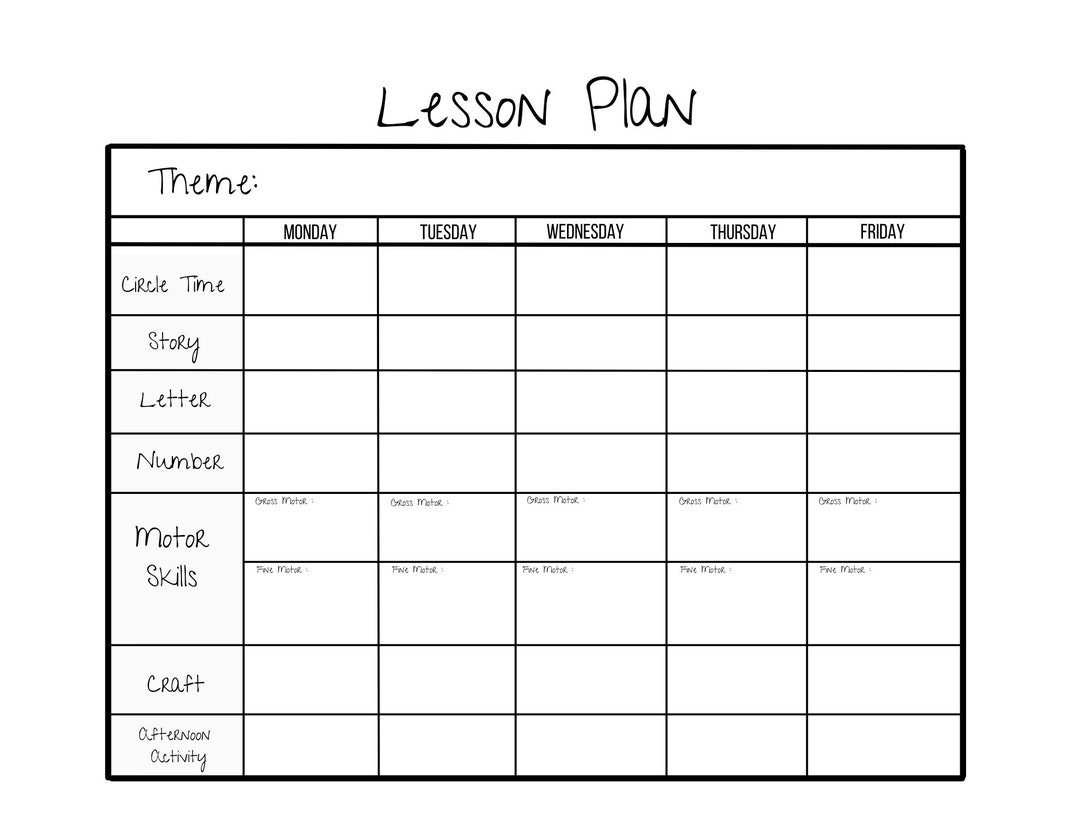 Simple Weekly Lesson Plan Template preschool prek Kindergarten daycare instant Download pdf printable Etsy
