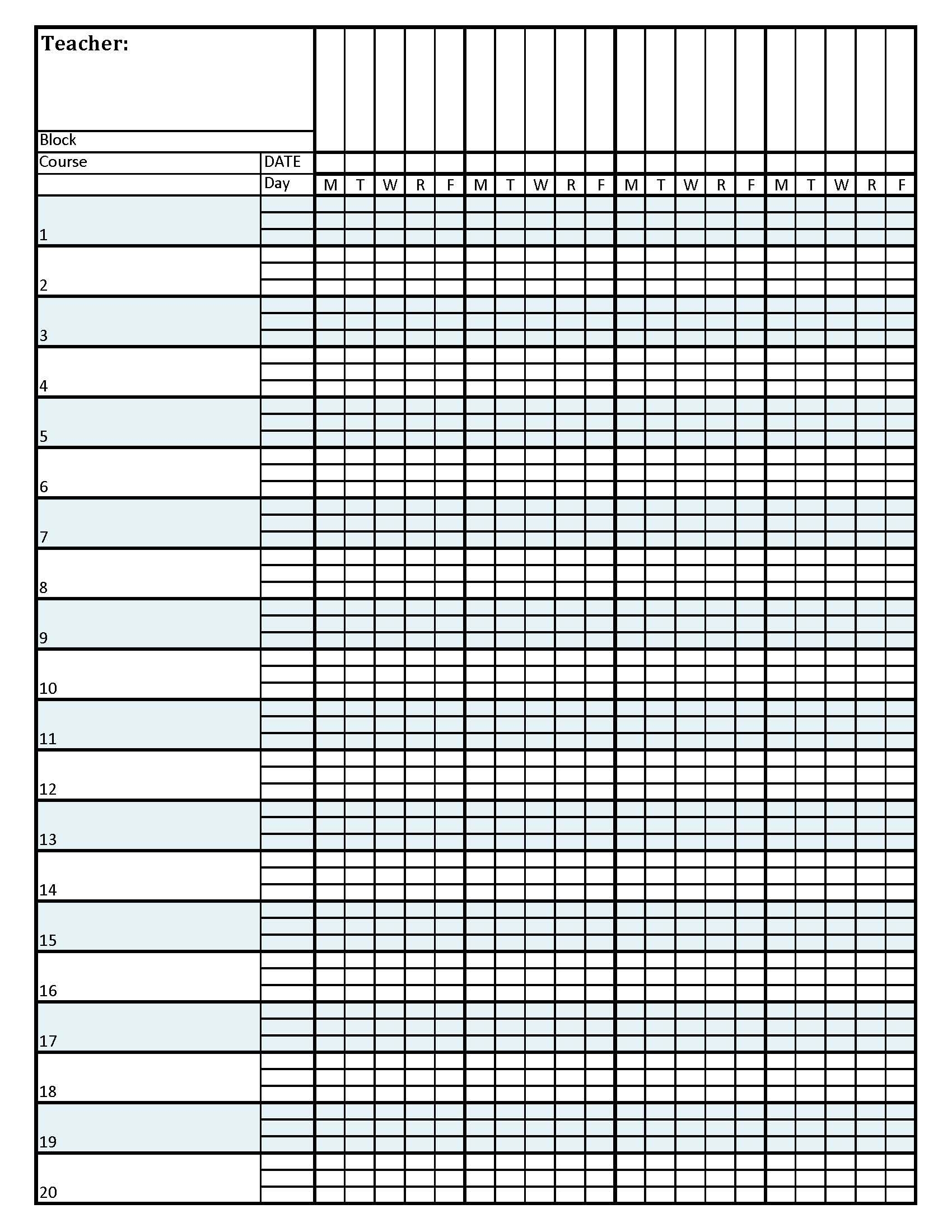 Printable Free Printable Gradebook Template