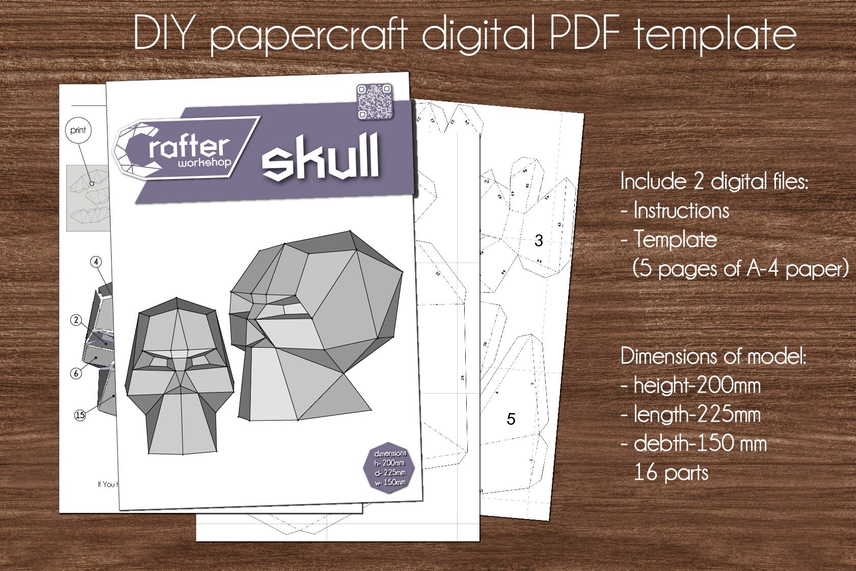 Printable 3D Paper Skull Template