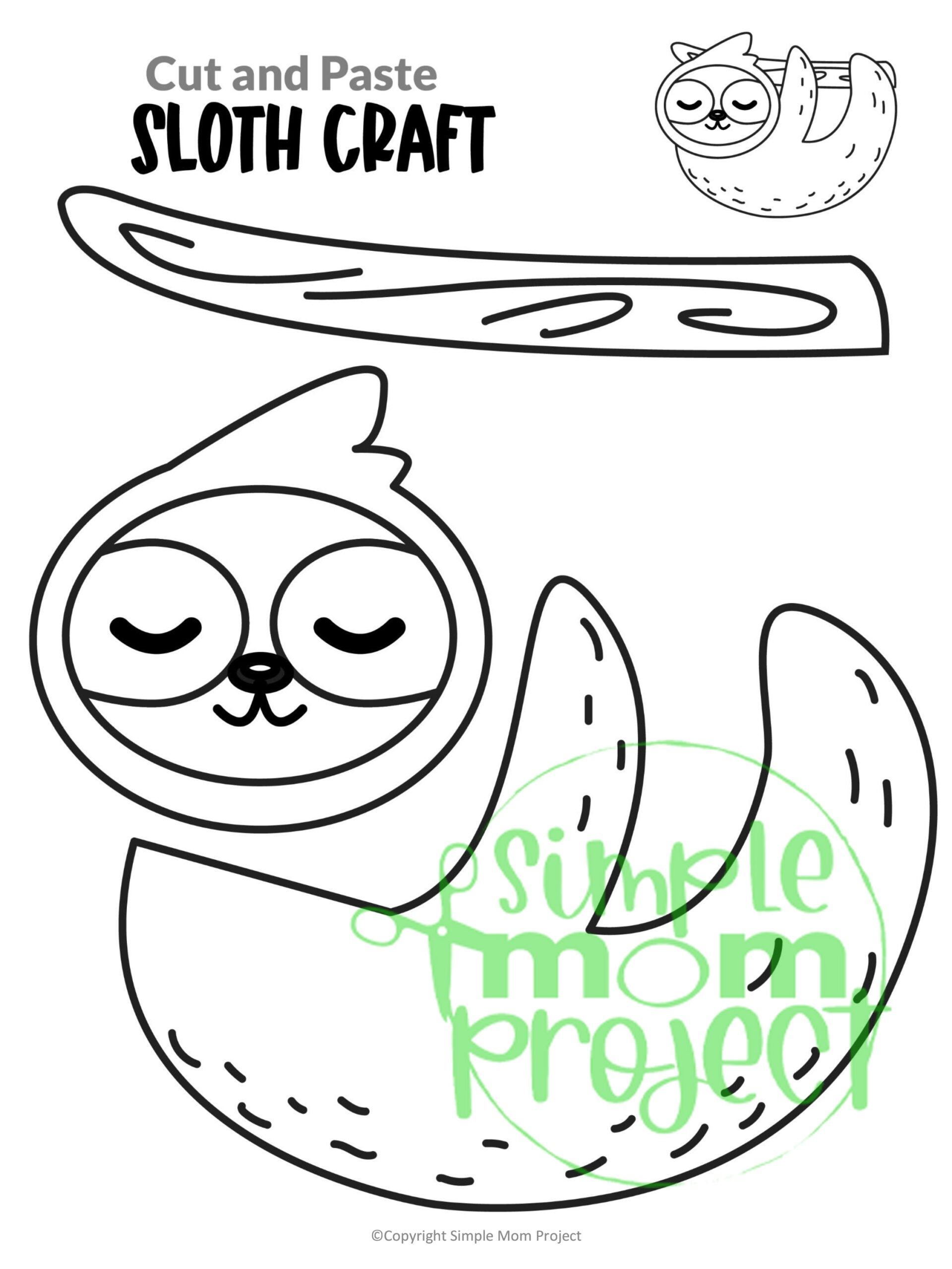 Sloth Cut And Paste Craft Simple Mom Project Store