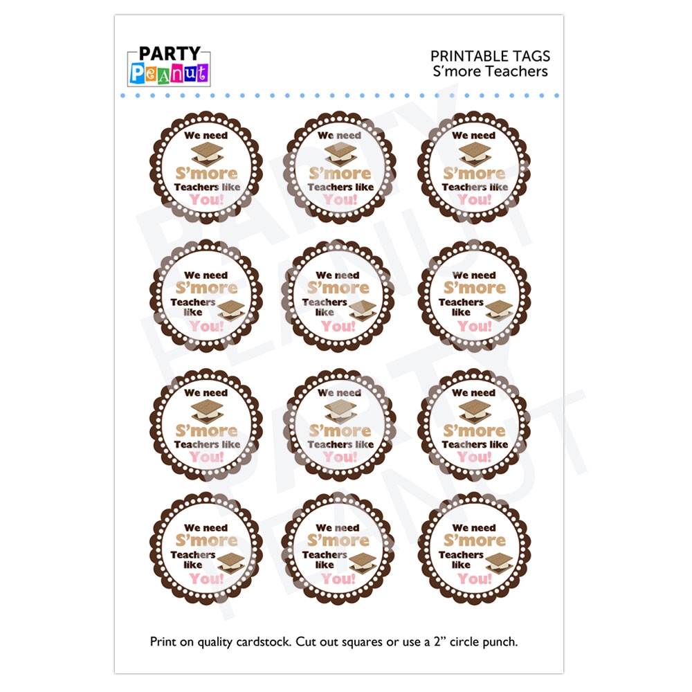 Smore Teachers Tags Printable Smore Favor Tags Party Peanut