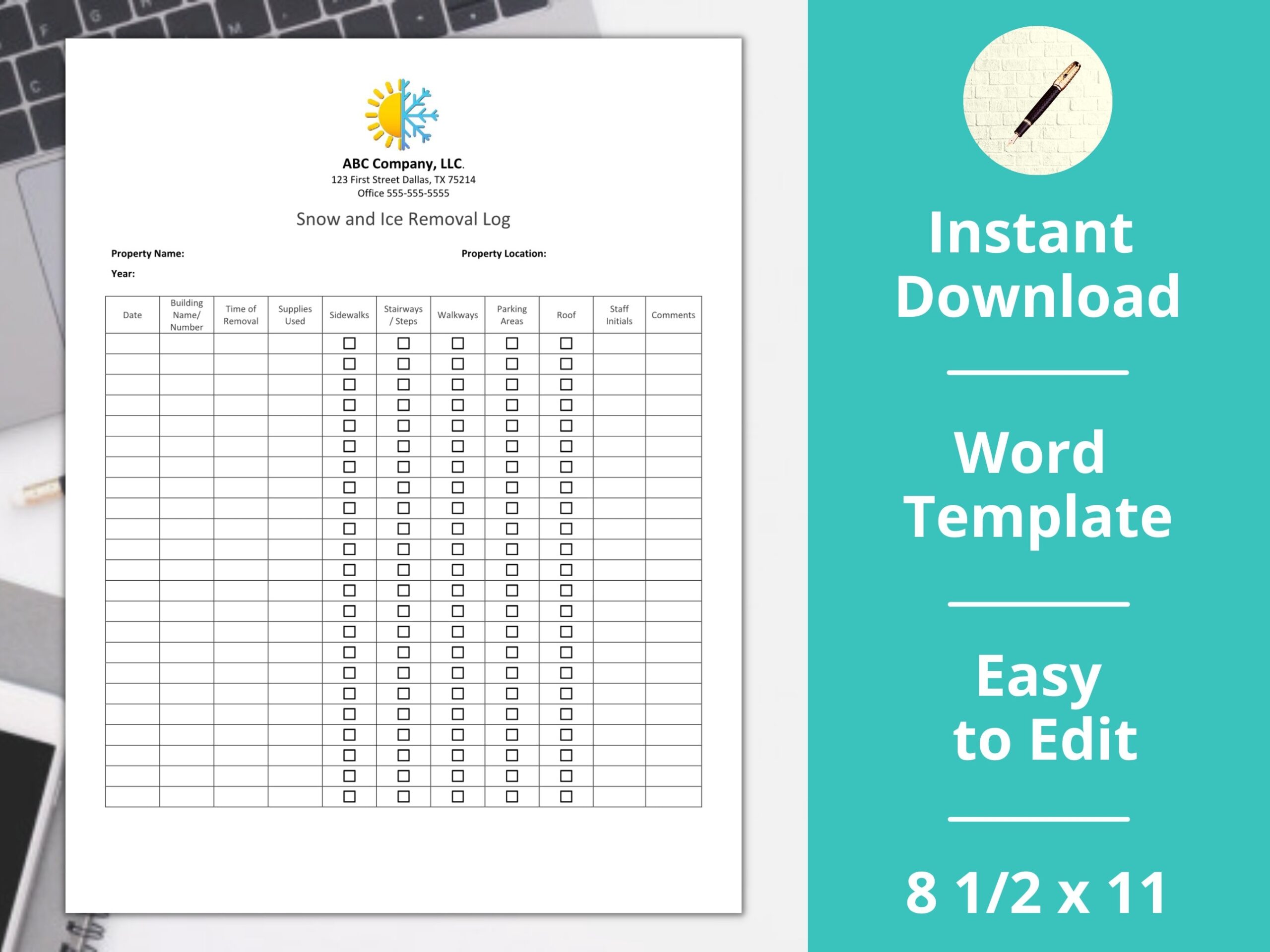 Snow Removal Snow Plowing Agreement Template Snow And Ice Removal Log Proposal Estimate Contract Etsy