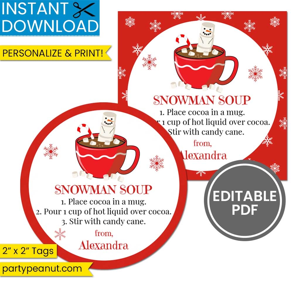 Template Free Printable Snowman Soup Labels