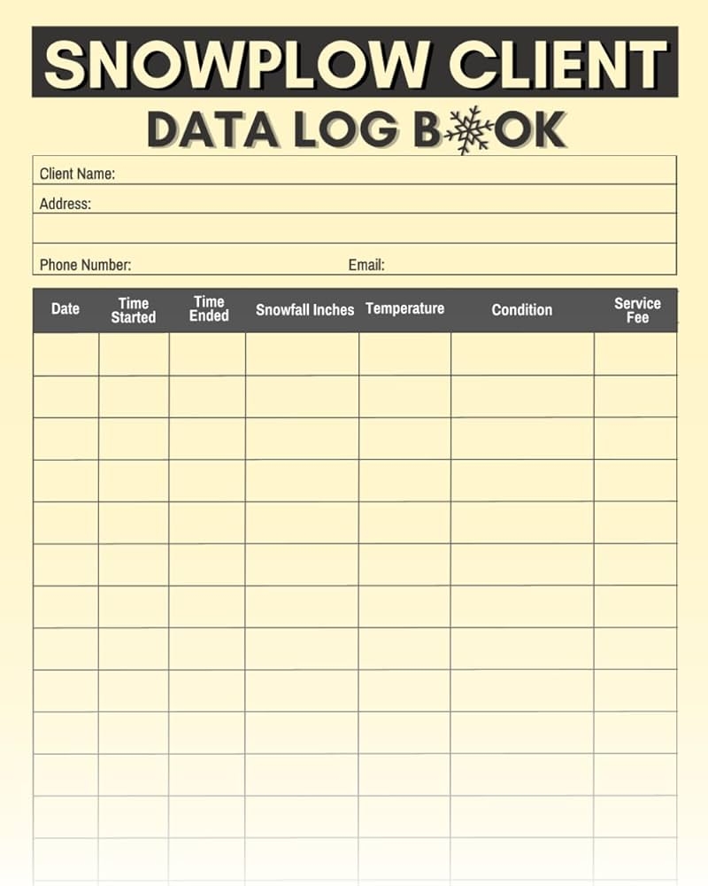 Snowplow Client Data Log Book Cute Logbook Gift For Any Snow Plow Operator Truck Driver Or Business Owner To Record And Track Jobs Valencia Press Zakaria Amazon Books