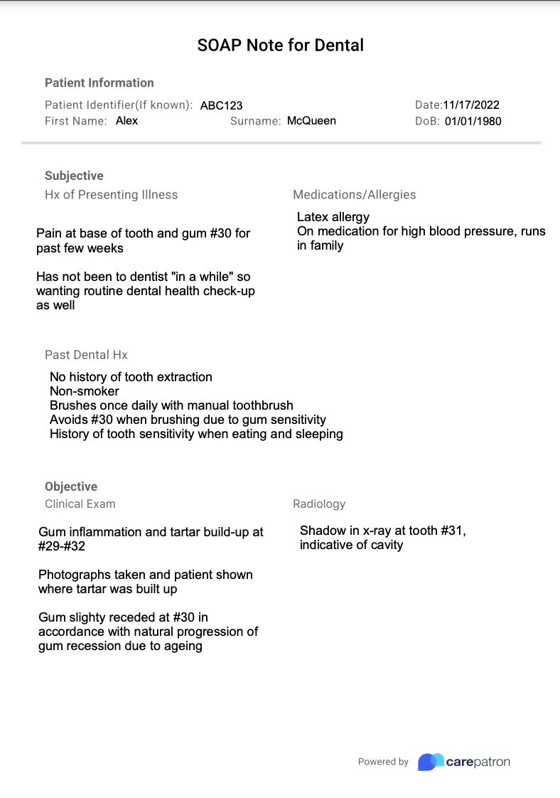 SOAP Notes For Dental Template Example Free PDF Download