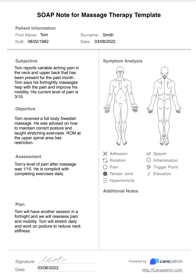 SOAP Notes For Massage Therapy Template Example Free PDF Download