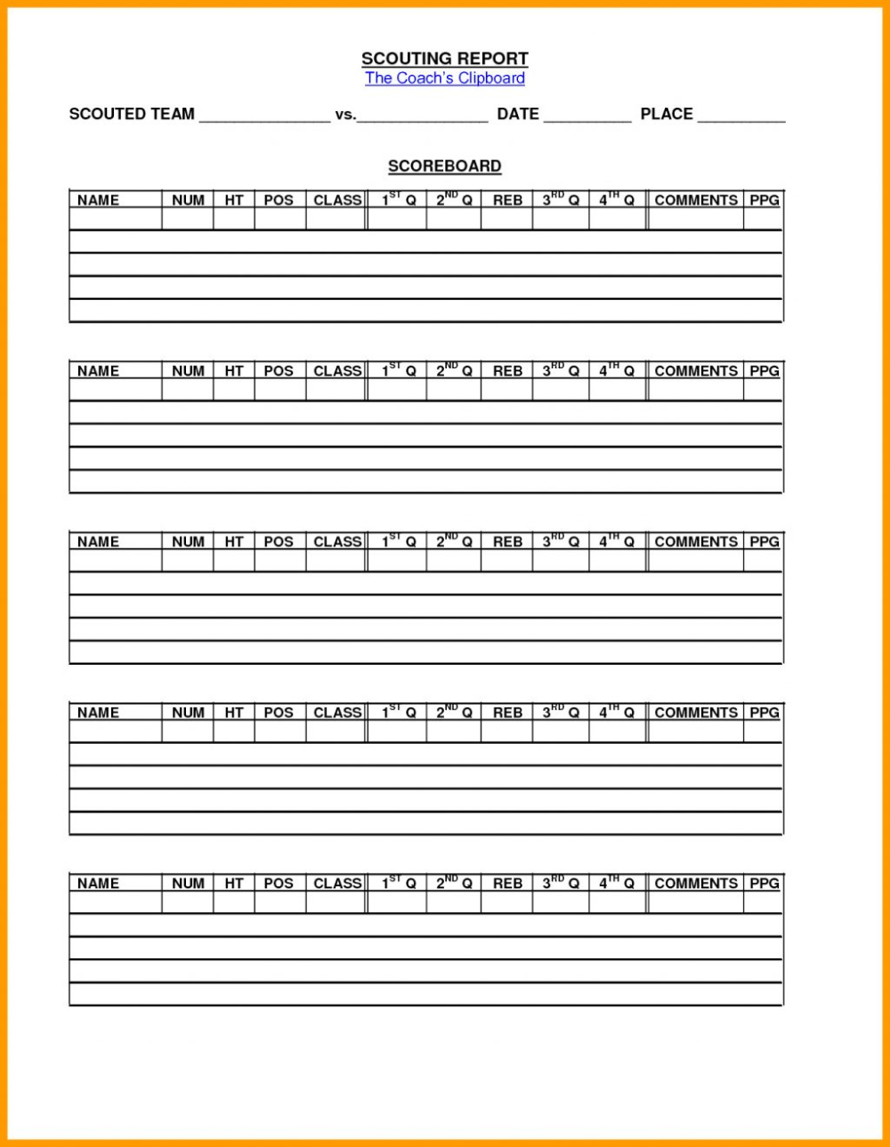 Soccer Couting Report Format Template Youth Football Printable For Scouting Report Template Basketball 10 Pr Report Template Book Report Templates Templates