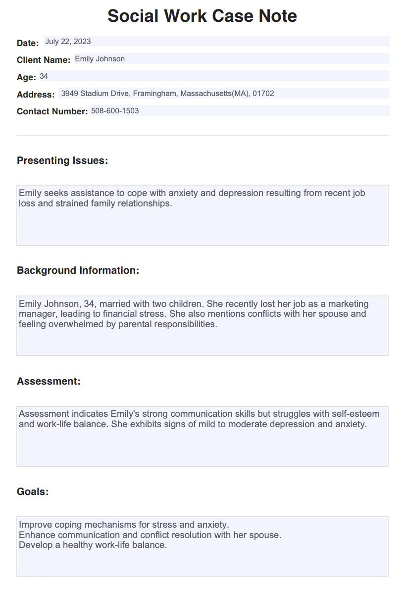 Printable Case Plan Template Social Work