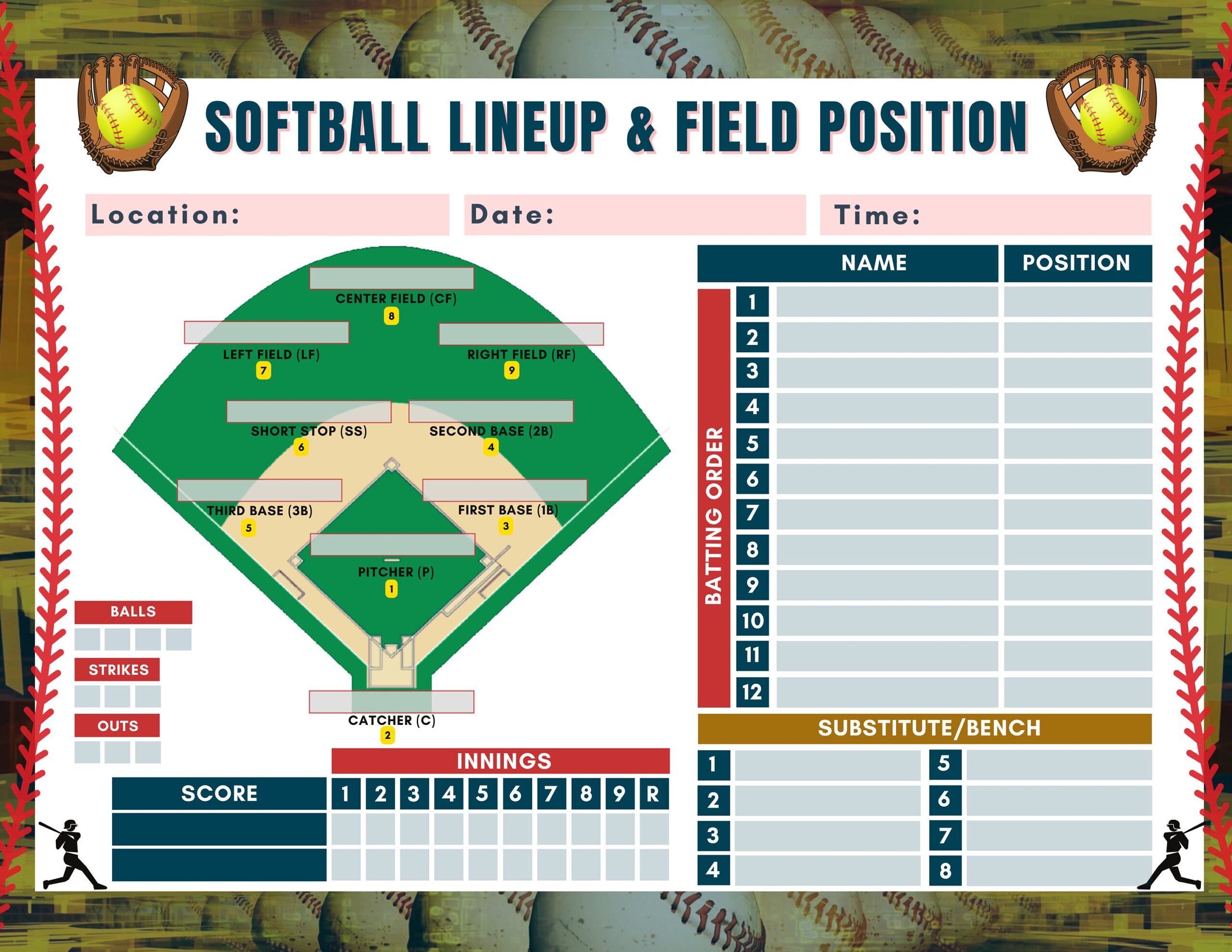 Printable Softball Field Position Template