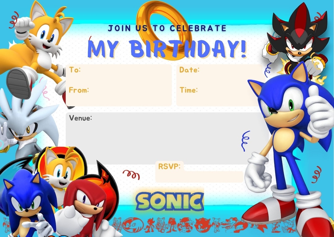 Sonic The Hedgehog Themed Printable Birthday Party Invitation Free Thank You Card Digital Download Etsy