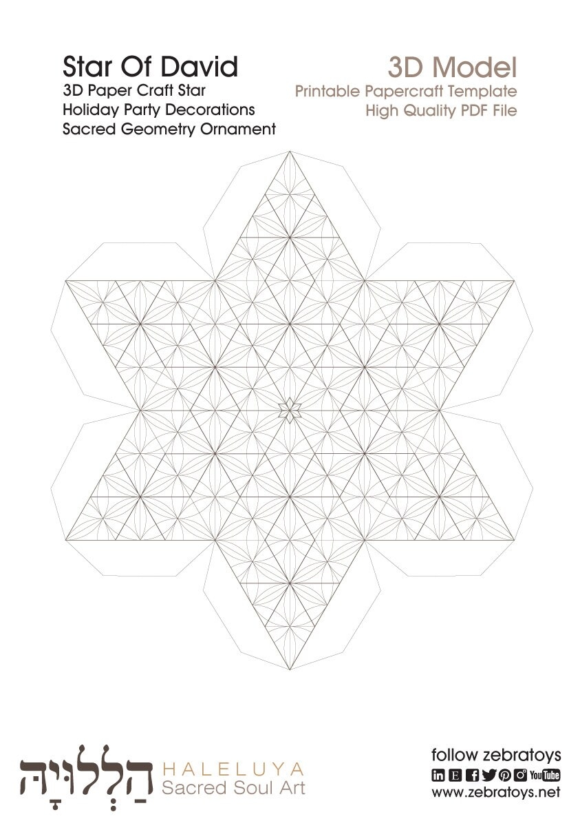 Star D cor paper Template 3d David Star Decoration craft Homemade Ornaments diy Handcrafted flower Of Life printable sacred instant DOWNLOAD Etsy