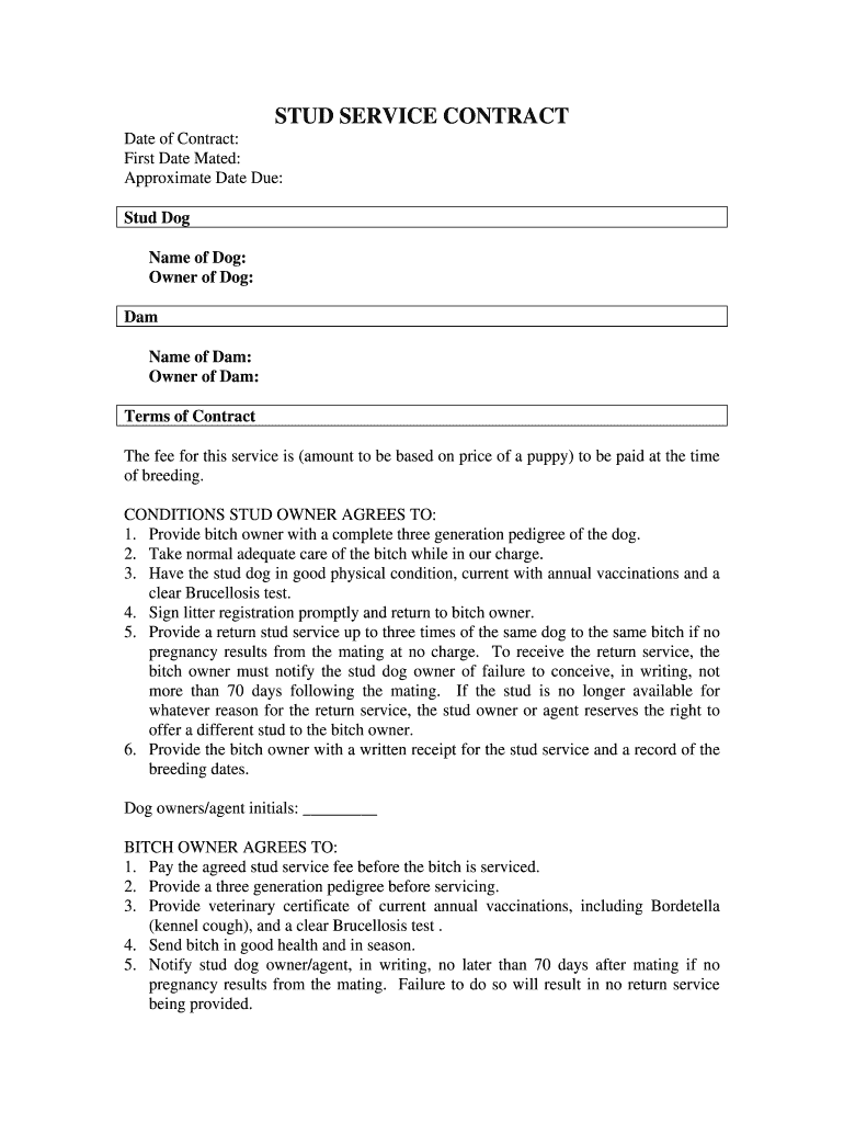 Printable Stud Dog Breeding Contract Template