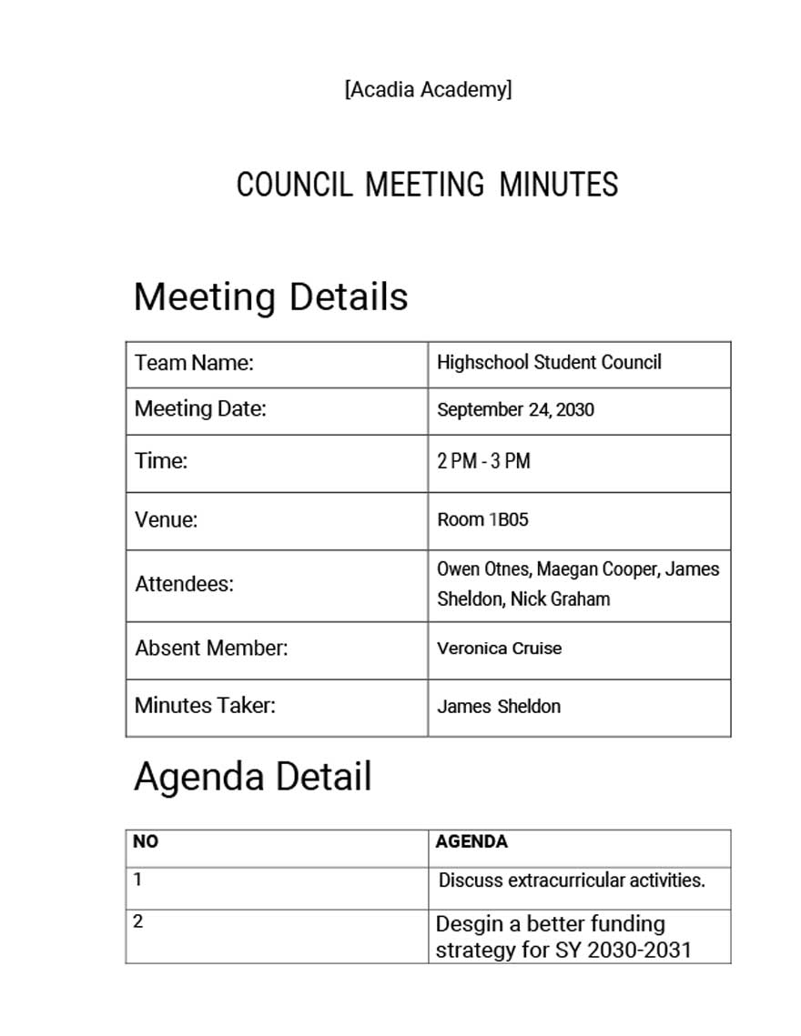Printable Resident Council Meeting Template