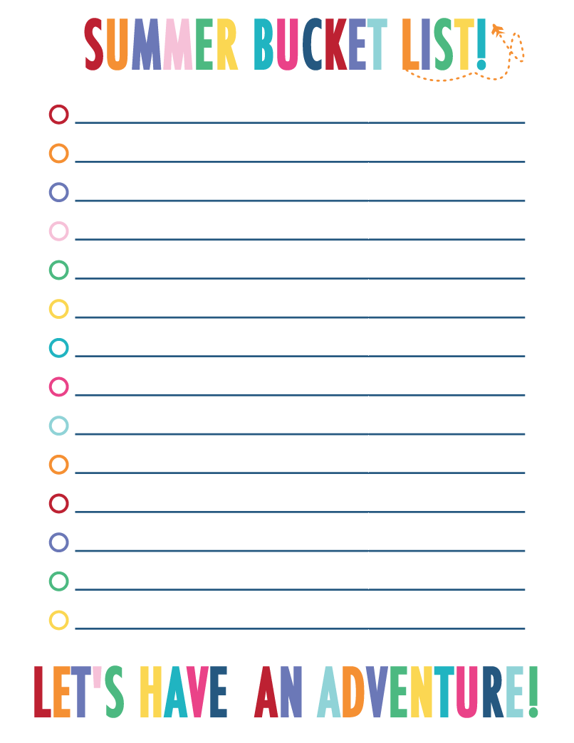 Printable Summer Bucket List Template