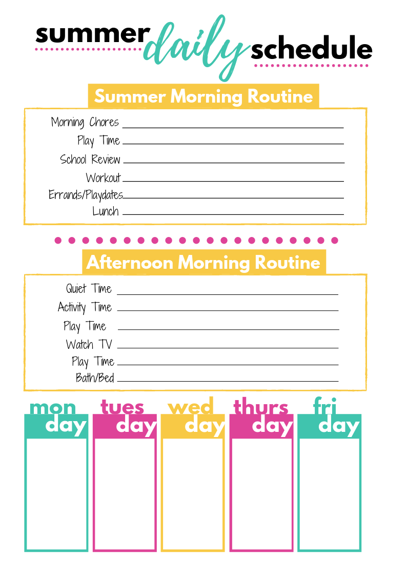 Summer Daily Schedule Template SmartCentsMom Daily Schedule Template Kids Schedule Summer Schedule