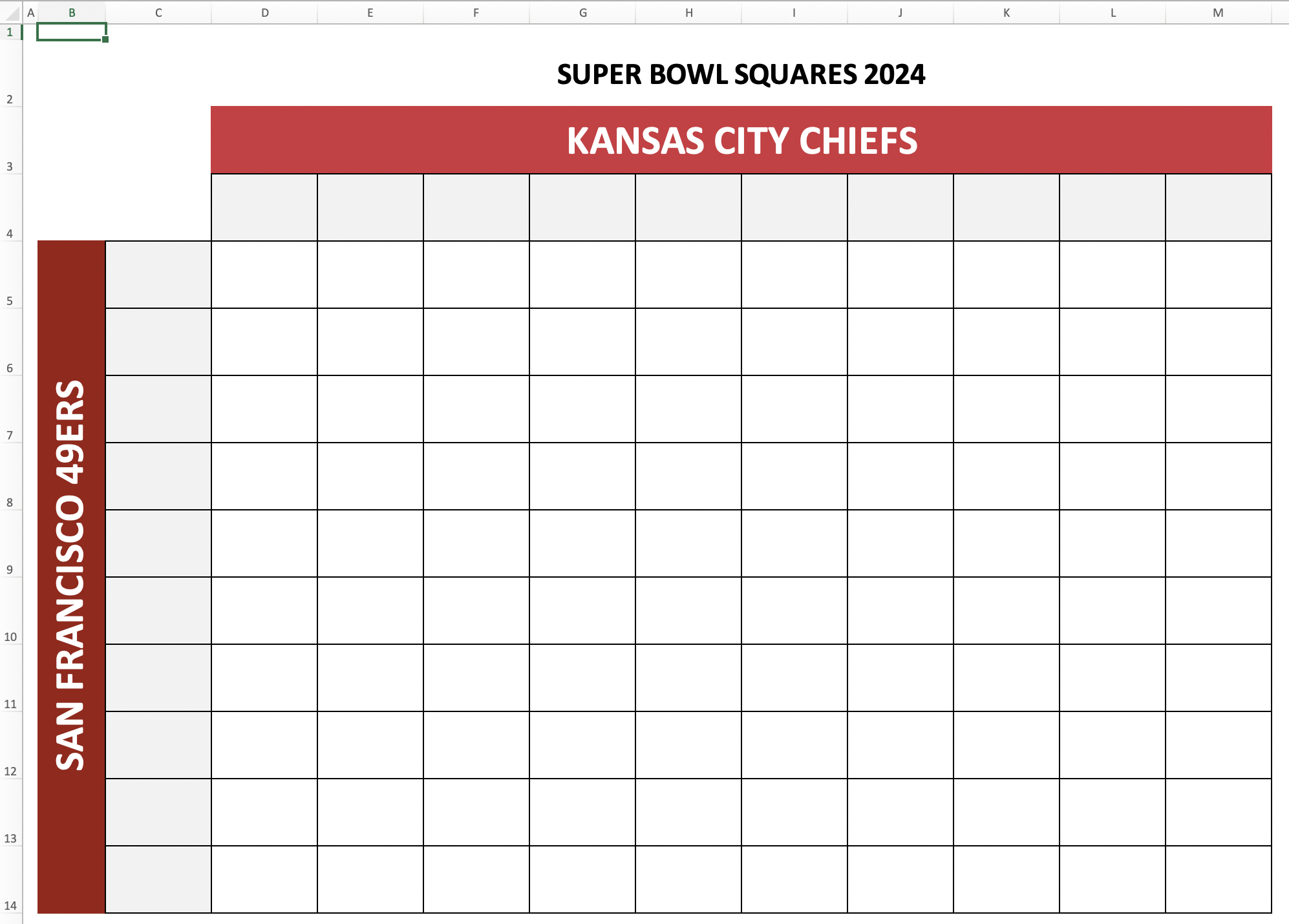 Free Printable Super Bowl Squares Template